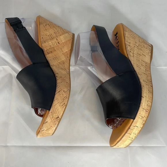 KORK-EASE Cork Wedge Sling-backs Navy Blue Leather Platform Open Toe Size 10 - Picture 7 of 13